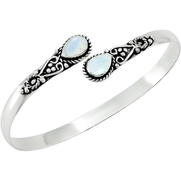 Pear Shape Natural Gemstones Bangle for Women - 925 Sterling Silver Plated - Picture 7 of 7